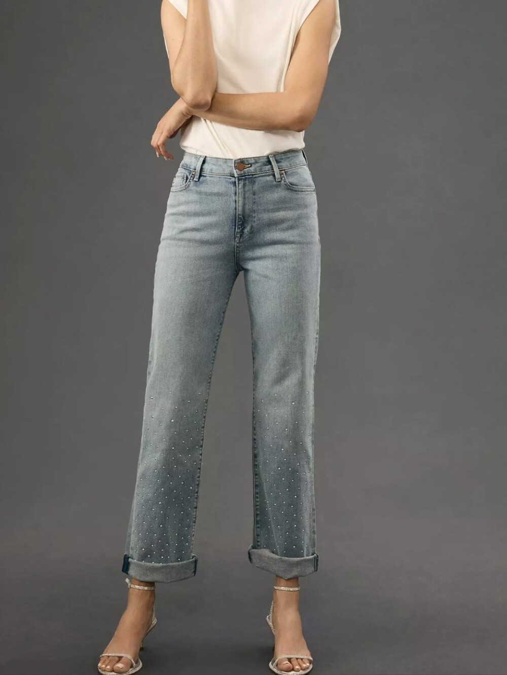 Anthropologie Fidelity Denim Cali High Rise Straight Leg Rhinestone Jeans Sz.30